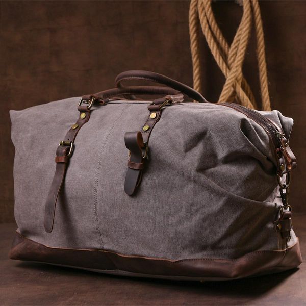 Містка текстильна дорожня сумка canvas Vintage 20131 Світло-сіра 53х34x36 см b20131 фото