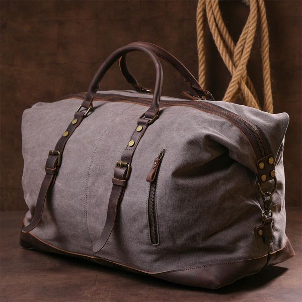 Містка текстильна дорожня сумка canvas Vintage 20131 Світло-сіра 53х34x36 см b20131 фото