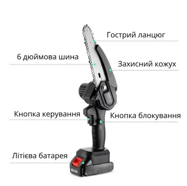 Цепная мини пила Galimet 6" 21V + 2 аккумулятора + бокс L703892 фото