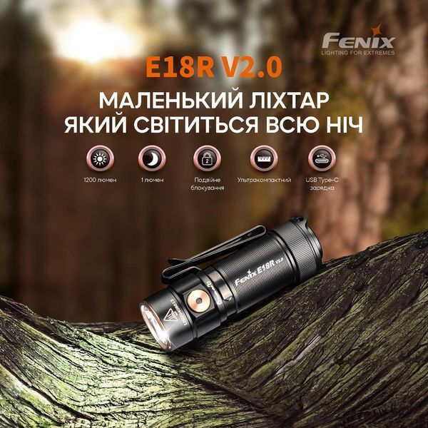 Ручной мини фонарик Fenix E18R V2.0 1200лм USB Type-C с магнитом (Черный) L703338 фото