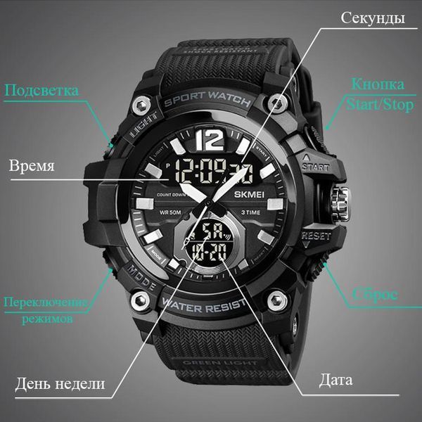 Чоловічий спортивний наручний годинник Skmei 1725 чорний L172501 фото