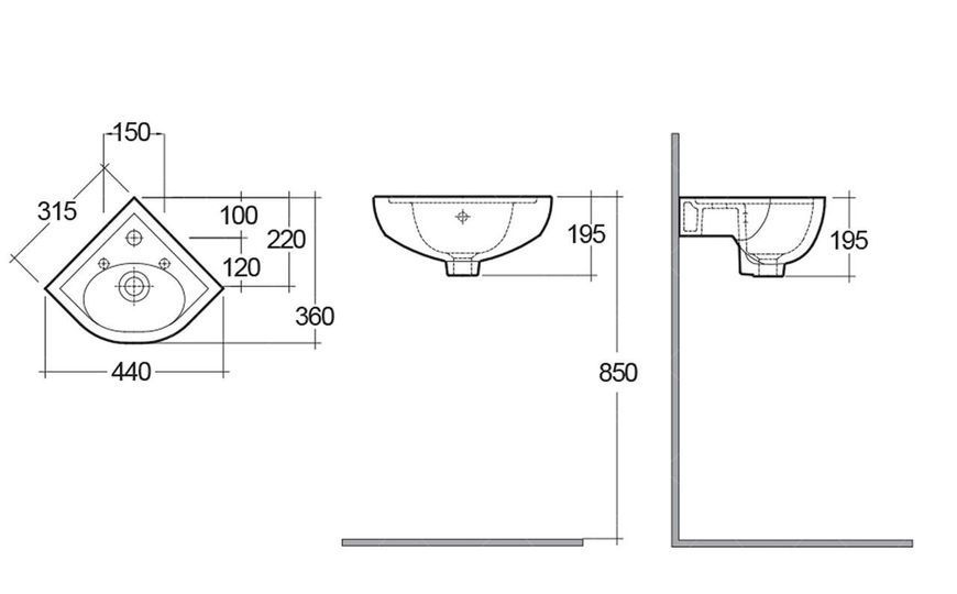 Кутова підвісна раковина RAK Ceramics Compact Corner 440x195x360 мм (RAK0048) Біла L900166 фото