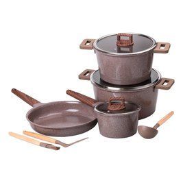 Набор алюминиевой посуды MGC 2 кастрюли, сотейник, сковорода с лопаткой, половником и кисточкой, Кофейный LU-HP-4-406CO фото