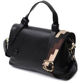 Жіноча сумка з цікавою ручкою з натуральної шкіри Vintage 22336 Чорна b22336 фото
