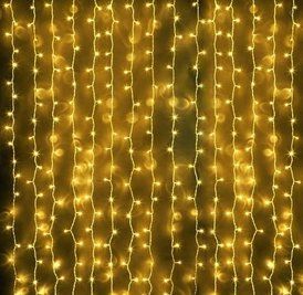 Гірлянда штора Водоспад 3х3 м 320 LED (прозорий шнур з перехідником) Золоте світло L200641 фото