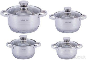 Набор 4 кастрюли Kamille Desiree 1.5 л, 2 л, 3 л, 5 л из нержавеющей стали с 9-слойным индукционным дном KM-4916 фото