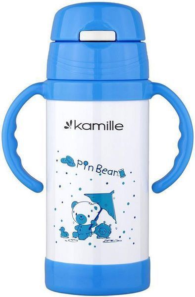 Термос детский Kamille "Зоопарк" 350мл с двумя ручками KM-2085 фото