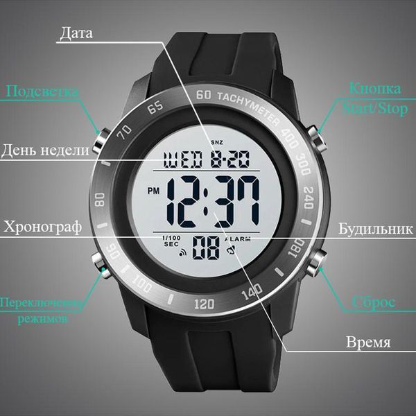 Мужские спортивные наручные часы Skmei 1524 (Черные с белым) L15242 фото