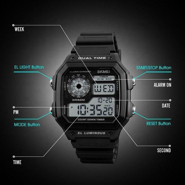 Чоловічий спортивний наручний годинник Skmei 1299 Чорний L1299300 фото