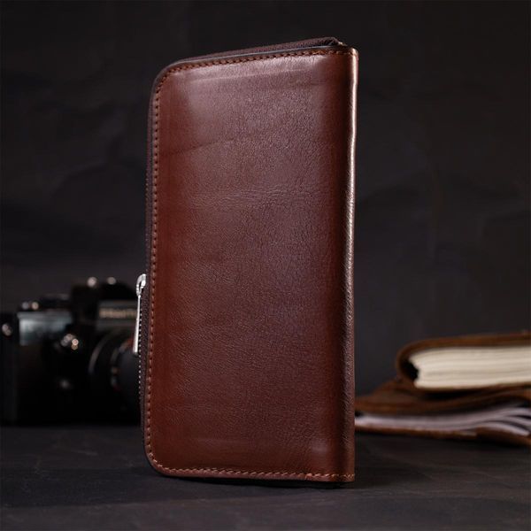 Удобный кошелек-клатч на молнии из натуральной кожи GRANDE PELLE 11659 Коричневый b11659 фото