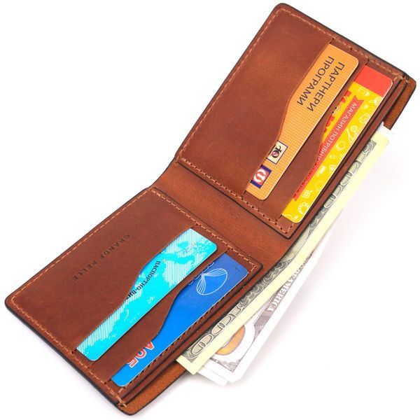 Мужской кожаный кошелек в два сложения Сердце GRANDE PELLE 16736 Светло-коричневый b16736 фото