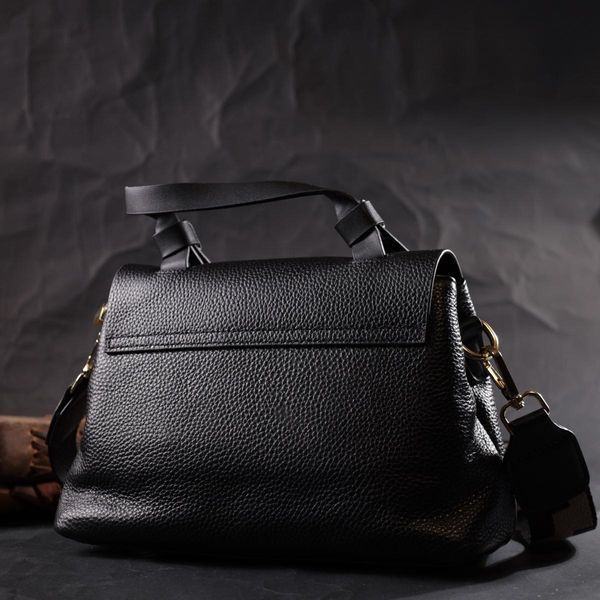Жіноча сумка з цікавою ручкою з натуральної шкіри Vintage 22336 Чорна b22336 фото