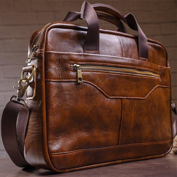 Деловая мужская сумка из зернистой кожи Vintage 14837 Коричневая b14837 фото