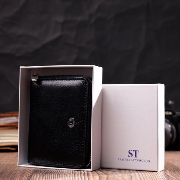 Женский кожаный кошелек на молнии с металлическим логотипом производителя ST Leather 19483 Черный b19483 фото