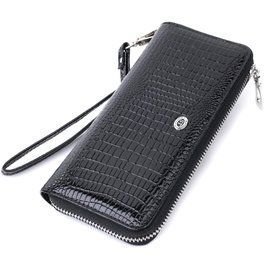 Лакированный женский кошелек на молнии из натуральной кожи ST Leather 22678 Черный b22678 фото