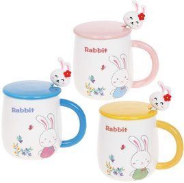 Кружка фарфоровая "Rabbit" 430мл с крышкой и ложкой, 3 дизайна BD-927-223 фото