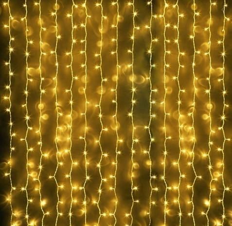 Гірлянда штора Водоспад 3х2 м 280 LED (прозорий шнур з перехідником) Золоте світло L2006207 фото