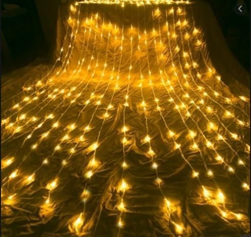 Гірлянда штора Водоспад 3х2 м 280 LED (прозорий шнур з перехідником) Золоте світло L2006207 фото