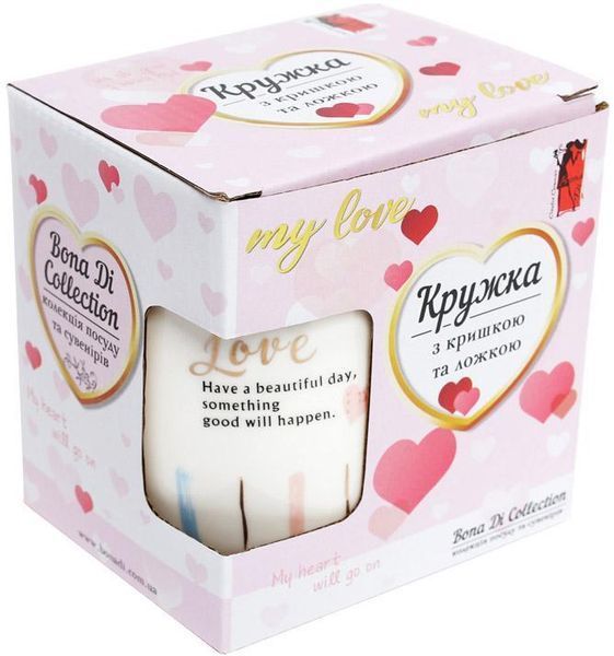 Кружка фарфорова "Girl&rsquo;s heart" 420мл з кришкою і ложкою BD-927-218 фото