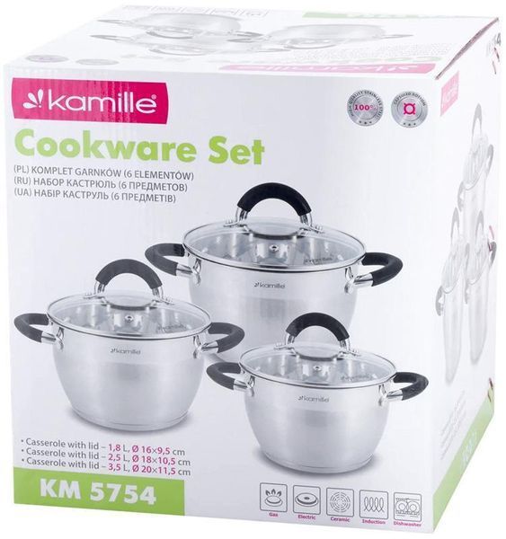 Набор 3 кастрюли Kamille Marsaili 1.8 л, 2.5 л, 3.5 л с силиконовыми ручками KM-5754 фото