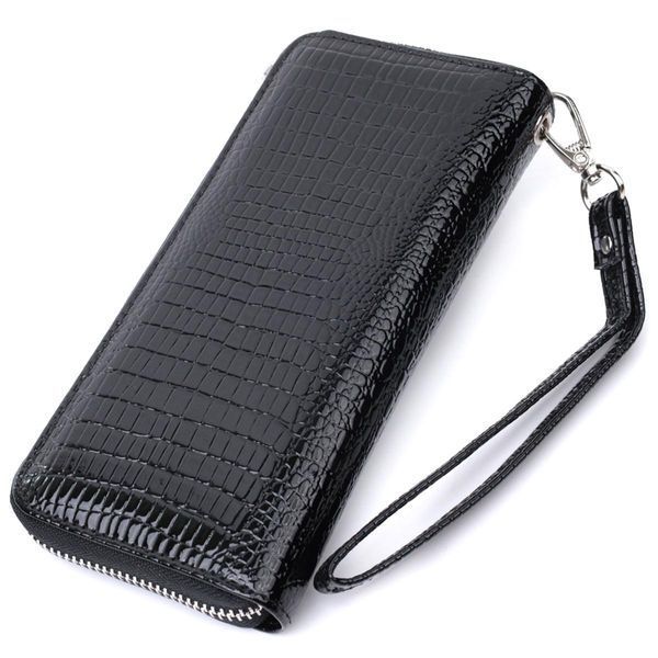 Лакированный женский кошелек на молнии из натуральной кожи ST Leather 22678 Черный b22678 фото