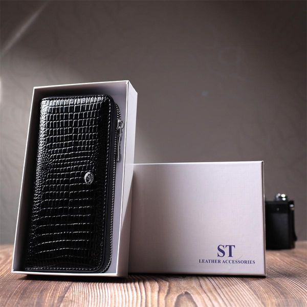 Лакированный женский кошелек на молнии из натуральной кожи ST Leather 22678 Черный b22678 фото