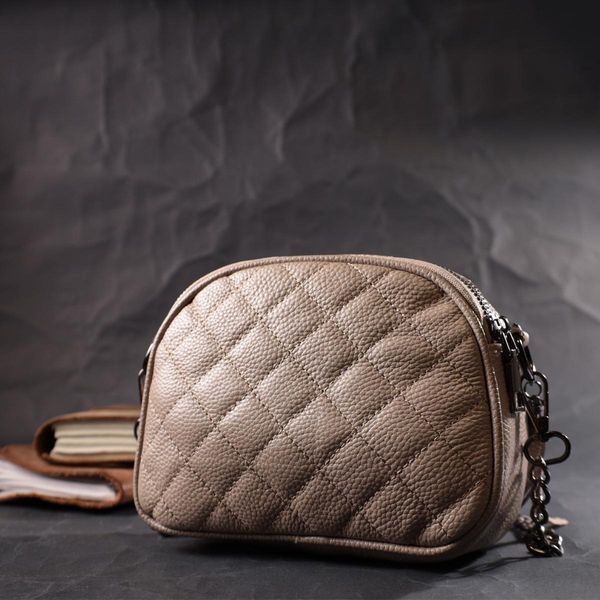 Женская стеганая сумка из мягкой натуральной кожи Vintage 22328 Бежевая b22328 фото