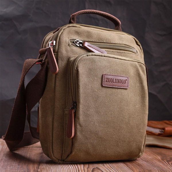 Функциональная вертикальная сумка для мужчин из текстиля Vintage 22238 Оливковый b22238 фото
