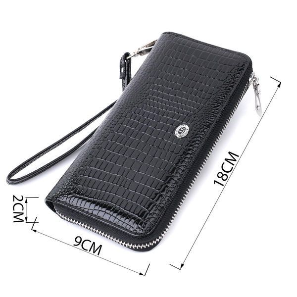 Лакированный женский кошелек на молнии из натуральной кожи ST Leather 22678 Черный b22678 фото