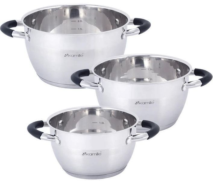 Набор 3 кастрюли Kamille Marsaili 1.8 л, 2.5 л, 3.5 л с силиконовыми ручками KM-5754 фото