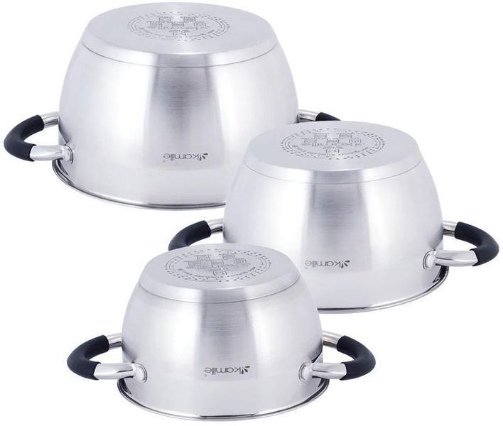 Набор 3 кастрюли Kamille Marsaili 1.8 л, 2.5 л, 3.5 л с силиконовыми ручками KM-5754 фото