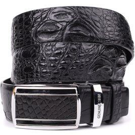 Мужской ремень-автомат CROCODILE LEATHER 18239 из натуральной кожи крокодила Черный b18239 фото
