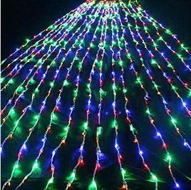 Гірлянда штора завіса Водоспад 3х3 м 280 LED велика лампа 3D (білий шнур, з перехідником) Кольорове світло L2006404 фото