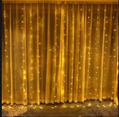 Гірлянда штора Водоспад 3х2 м 400 LED (прозорий шнур з перехідником) Золоте світло L2006232 фото