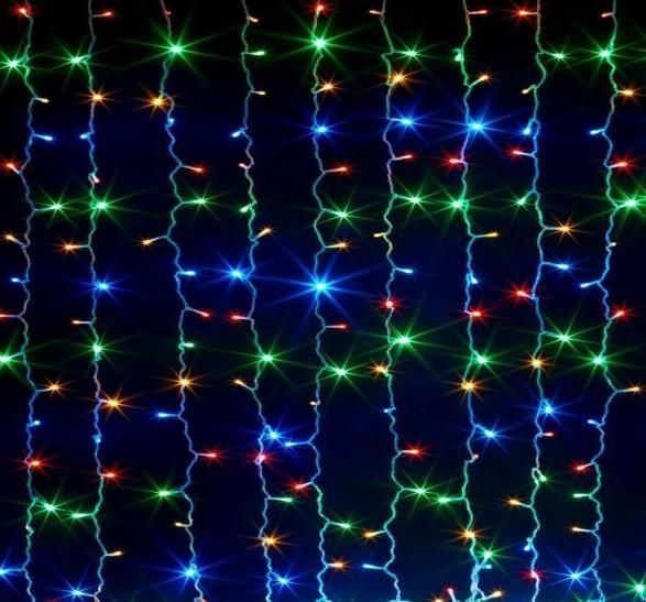 Гірлянда штора завіса Водоспад 3х3 м 280 LED велика лампа 3D (білий шнур, з перехідником) Кольорове світло L2006404 фото