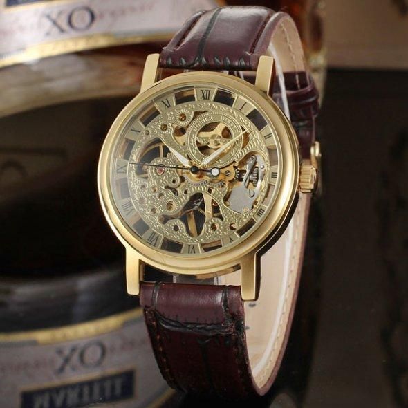 Класичний жіночий годинник Winner Gold Brown механічний L11933 фото