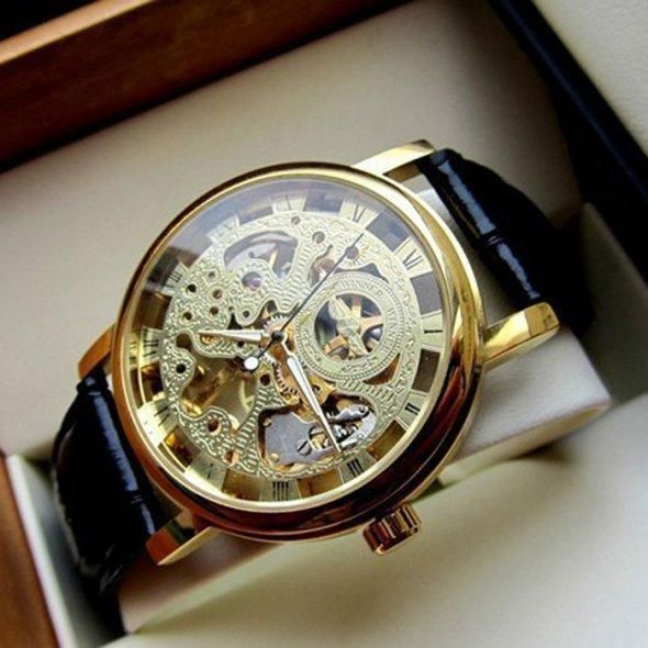 Класичний жіночий годинник Winner Gold Brown механічний L11933 фото