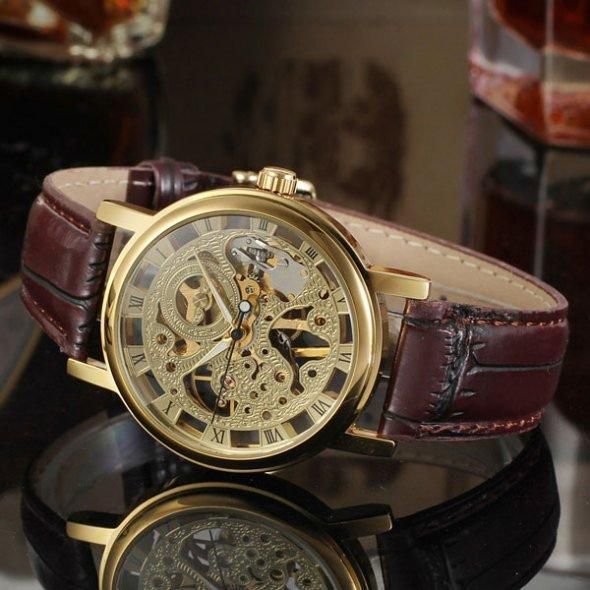 Класичний жіночий годинник Winner Gold Brown механічний L11933 фото