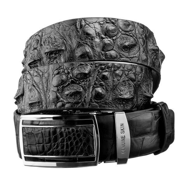 Мужской ремень-автомат CROCODILE LEATHER 18239 из натуральной кожи крокодила Черный b18239 фото
