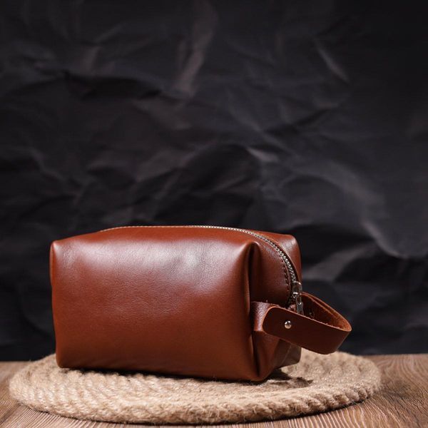 Кожаная мужская косметичка на молнии Сердце Grande Pelle 16765 светло-коричневая 18.5х10х9 см b16765 фото