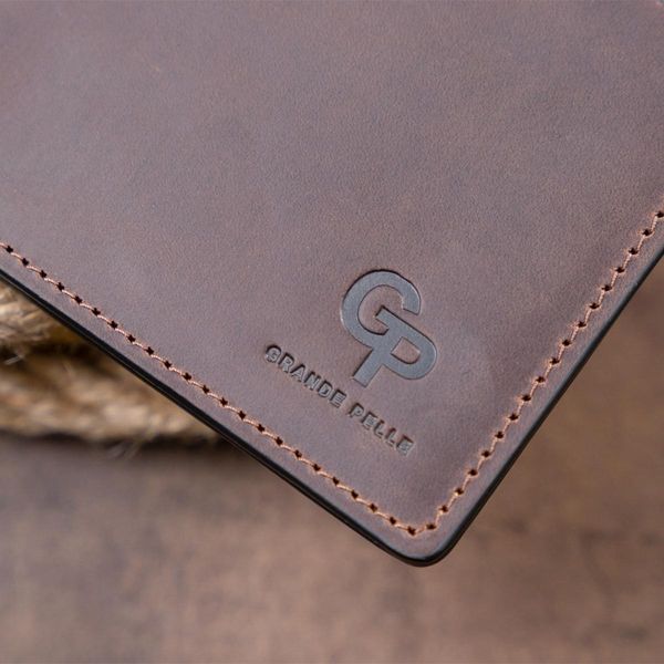Горизонтальное портмоне Cardi без застежки в винтажной коже GRANDE PELLE 11310 Коричневое b11310 фото