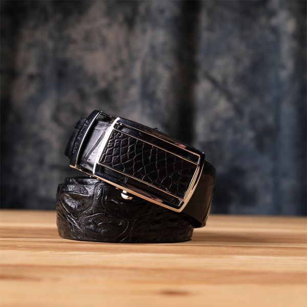 Мужской ремень-автомат CROCODILE LEATHER 18239 из натуральной кожи крокодила Черный b18239 фото