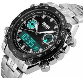 Наручний чоловічий годинник Skmei 1204 direct Сріблястий з чорним циферблатом L120488 фото