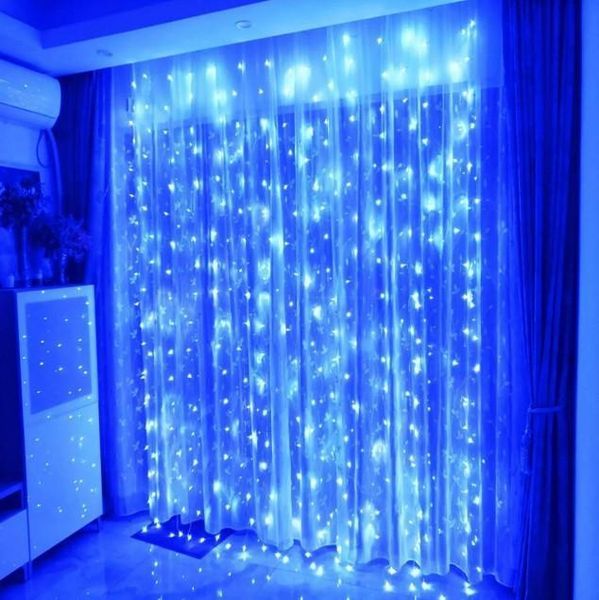 Гирлянда штора Водопад 3х2 м 280 LED (прозрачный шнур, с переходником) Синий свет L2006205 фото
