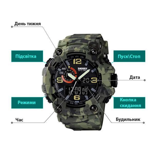 Чоловічий наручний годинник Skmei 1520 Камуфляж L152012 фото