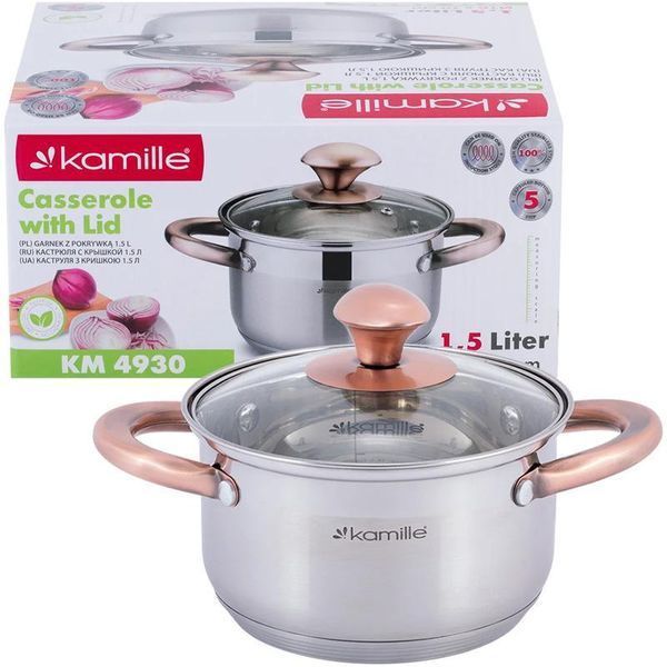 Каструля Kamille Catalin 1.5 л з нержавіючої сталі з мірною шкалою KM-4930 фото