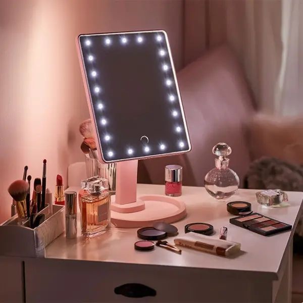 Настольное зеркало с подсветкой 22 LED для макияжа на ножке Розовый LU-HP-10-4AP фото