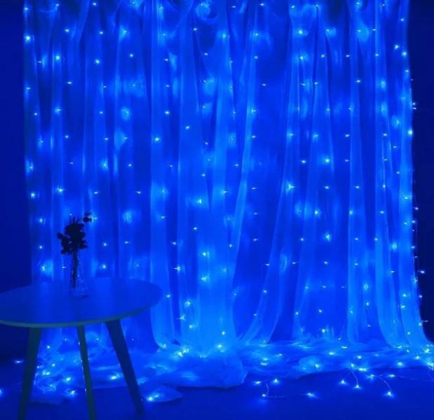Гирлянда штора Водопад 3х2 м 280 LED (прозрачный шнур, с переходником) Синий свет L2006205 фото