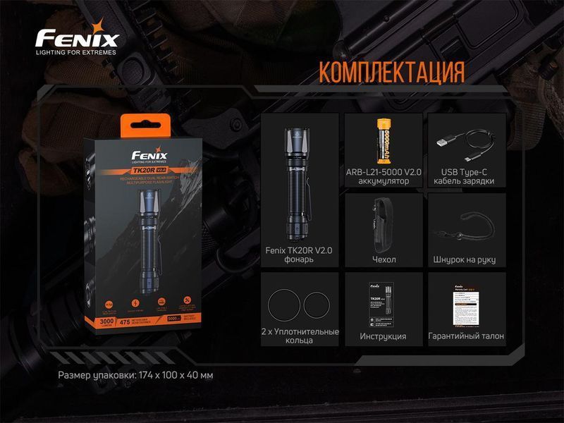 Ручной тактический фонарь Fenix TK20R V2.0 3000лм зарядка через Type-C (Черный) L703376 фото