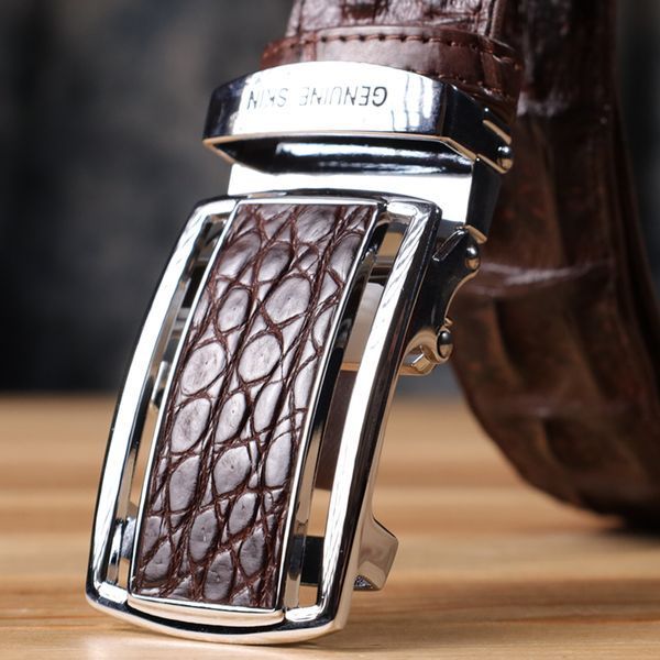 Ремень-автомат CROCODILE LEATHER 18235 из натуральной кожи крокодила (каймана) Коричневый b18235 фото
